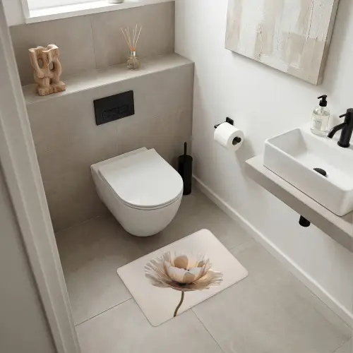 Bloem - Beige - Crème WCmat klein -sfeer1