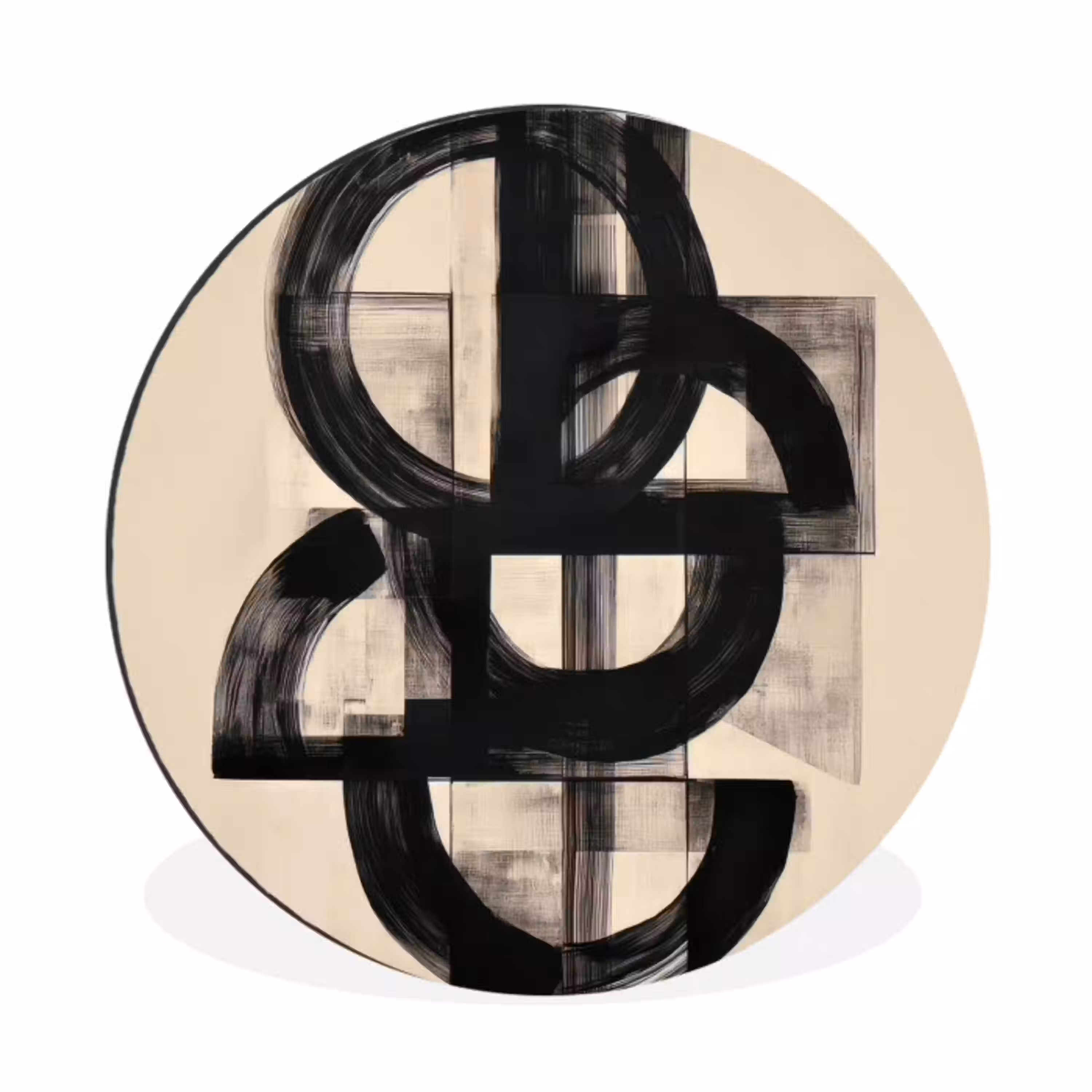 Cirkels - Lijnen - Vormen - Zwart Wandcirkel aluminium klein -3d
