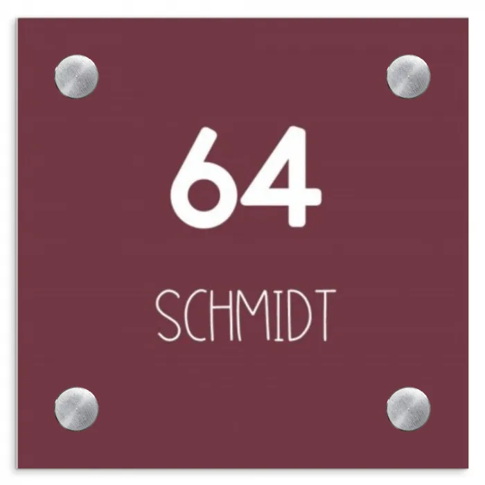 Bordeauxrood - Modern Naambord Vierkant klein -3d