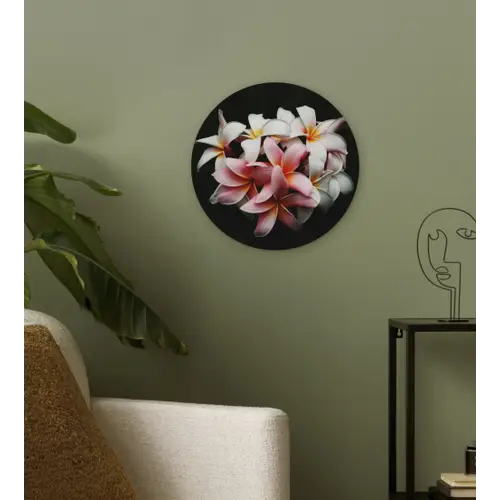 Bloemen - Roze - Zwart - Flora - Botanisch Wandcirkel kunststof plaat 5mm dik klein -sfeer3