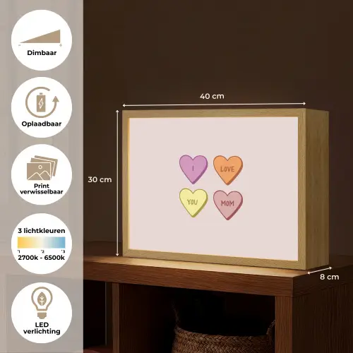 Hartjes - Pastel - Liefde - Moeder Light Box met batterij (Wandlamp) middel -USP_websiteoverzichtNL