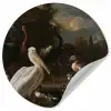 Een pelikaan en ander gevogelte bij een waterbassin - Schilderij van Melchior d'Hondecoeter Wandcirkel behangsticker klein -3d