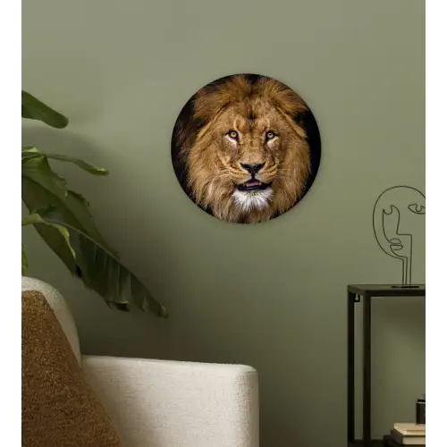 Leeuw - Portret - Zwart - Dieren Wandcirkel kunststof plaat 5mm dik klein -sfeer3