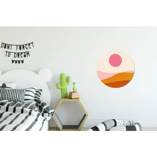 Zon - Heuvels - Abstract - Roze Wandcirkel aluminium klein -kinderkamer