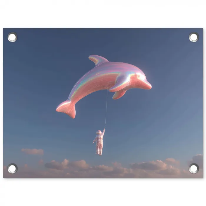 Dolfijn - Roze - Astronaut tuinposter los doek klein -3d