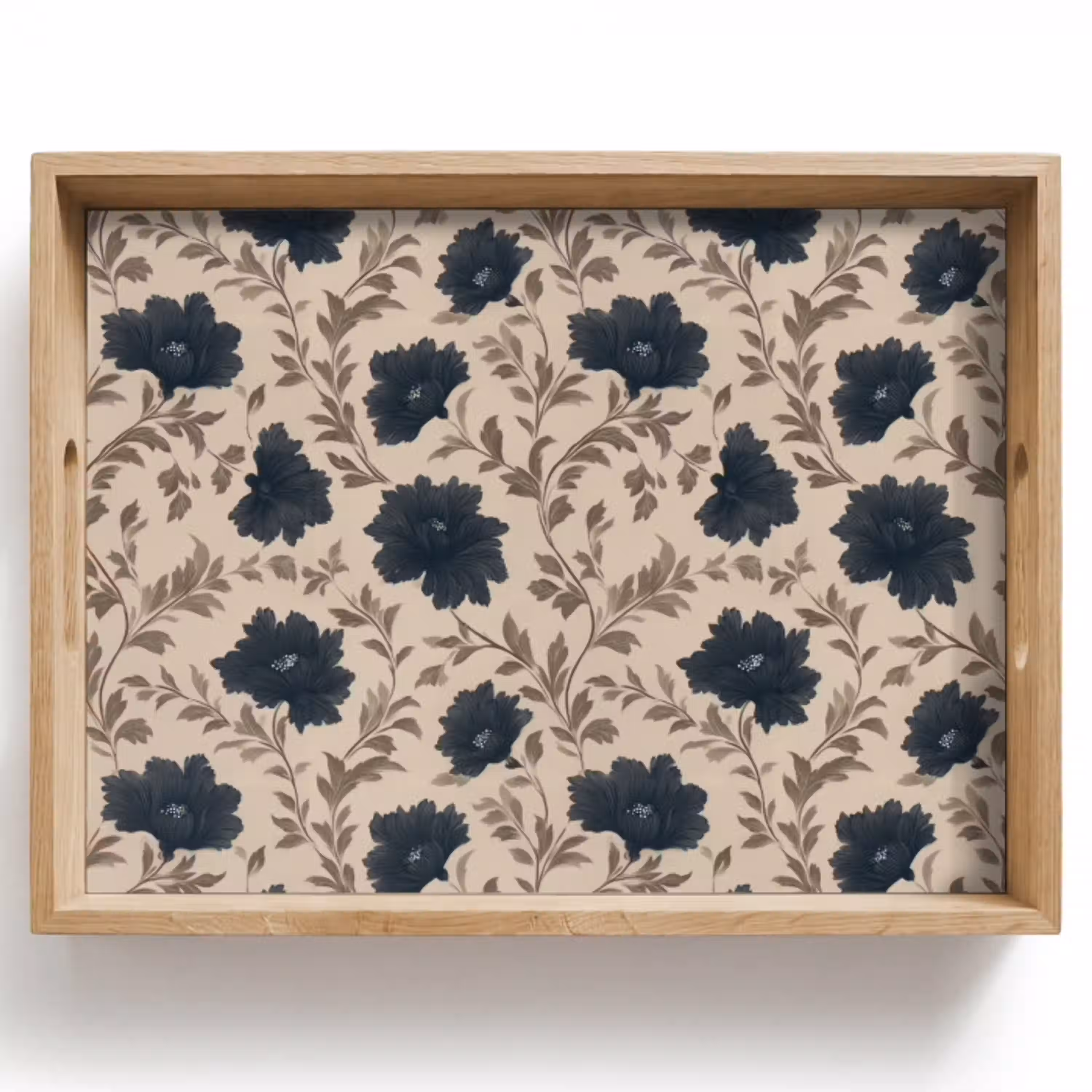 Motief - Bloemen - Zwart - Beige Dienblad Rechthoek middel 911 -z3d_shopping