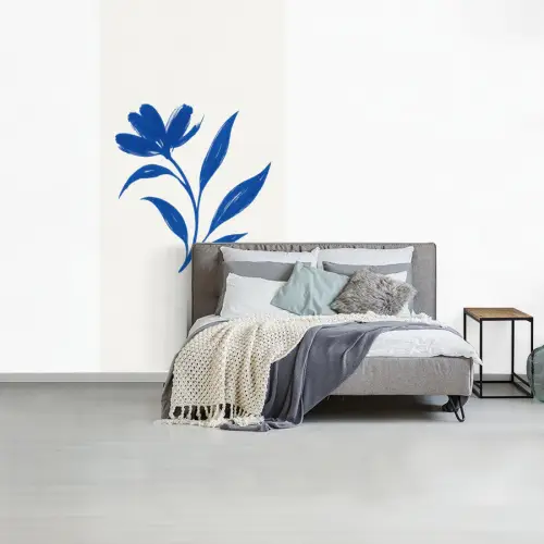 Bloem - Blaadjes - Minimalistisch - Blauw fotobehang vinyl groot -slaapkamer