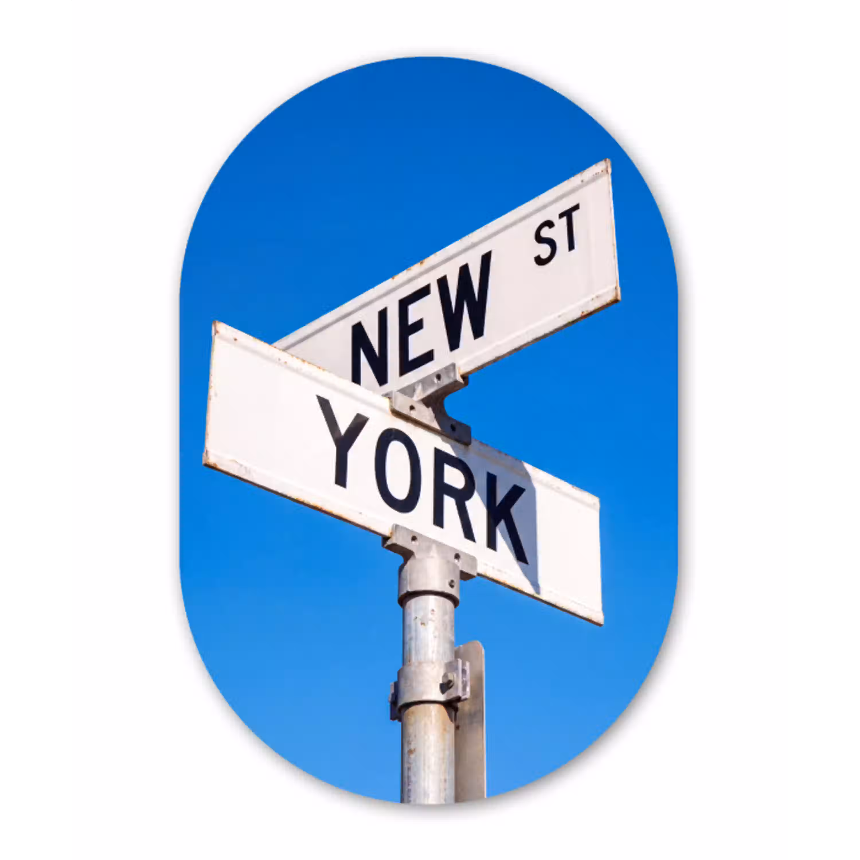 New York - Straatbord - Stad - Urban - Blauw Wandcirkel Ovaal Aluminium middel -3d