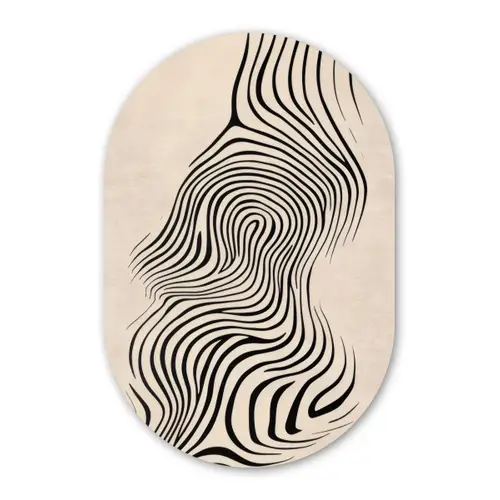 Lijnen - Abstract - Golvend - Zwart Wandcirkel Ovaal Glas middel -3d