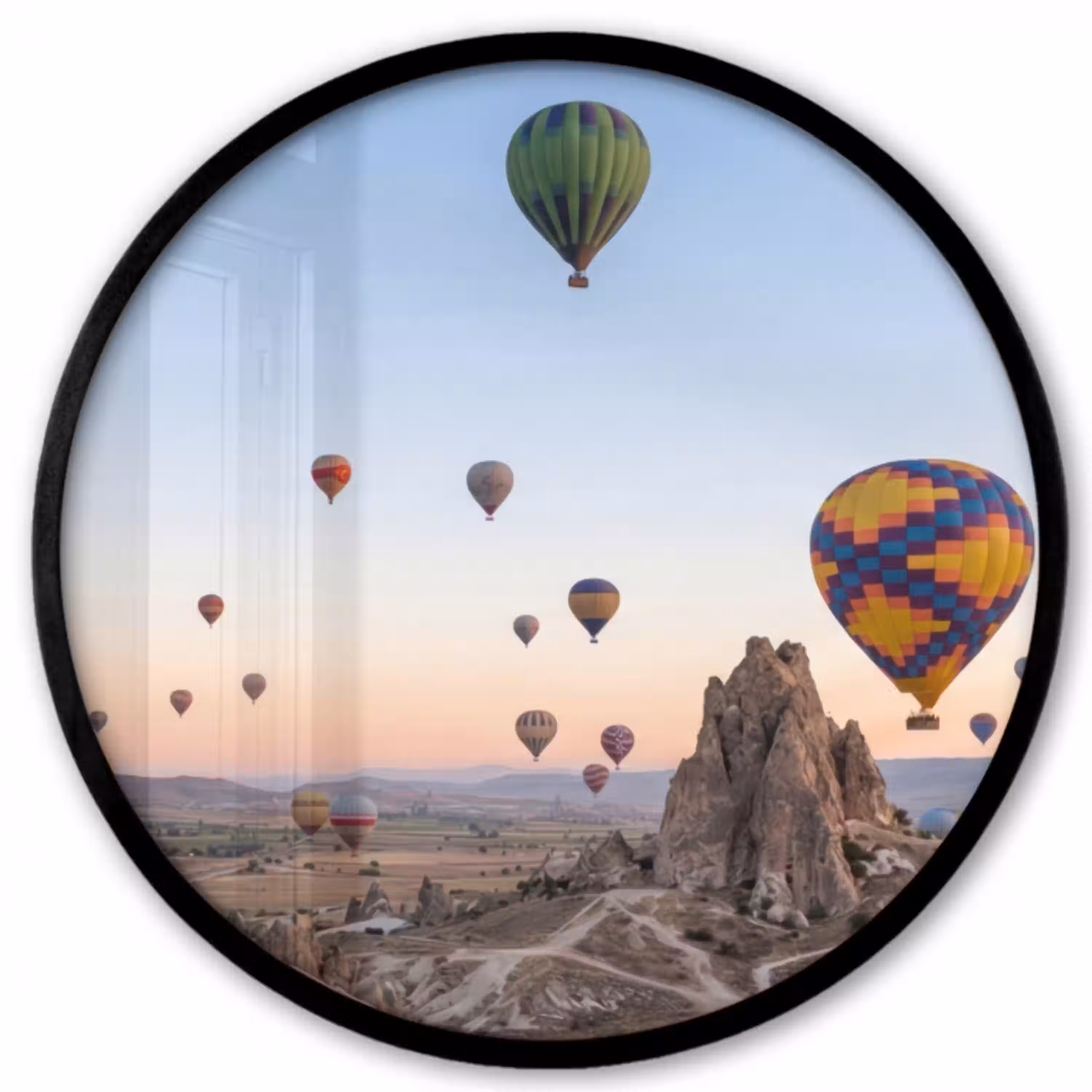 Luchtballonnen - Rotsen - Zonsopgang Fotolijst rond zonder passe partout klein -3d