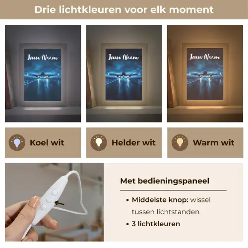 Vliegtuig - Blauw - Futuristisch Light Box met kabel (Kinderlampje) klein -USP_lichtkleurNL
