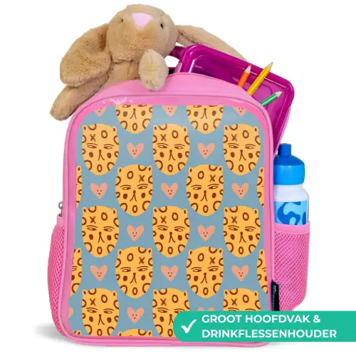 Kattenkoppen - Cirkels - Hartjes - Blauw Kinderrugzak - Roze middel 863 -inhoud_NL
