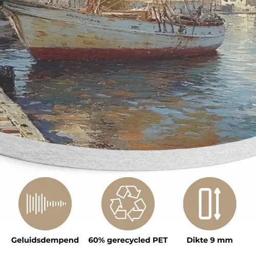 Zeilschip - Huizen - Kade - Zee Akoestische PET Vilt - Rond klein -closeup_NL