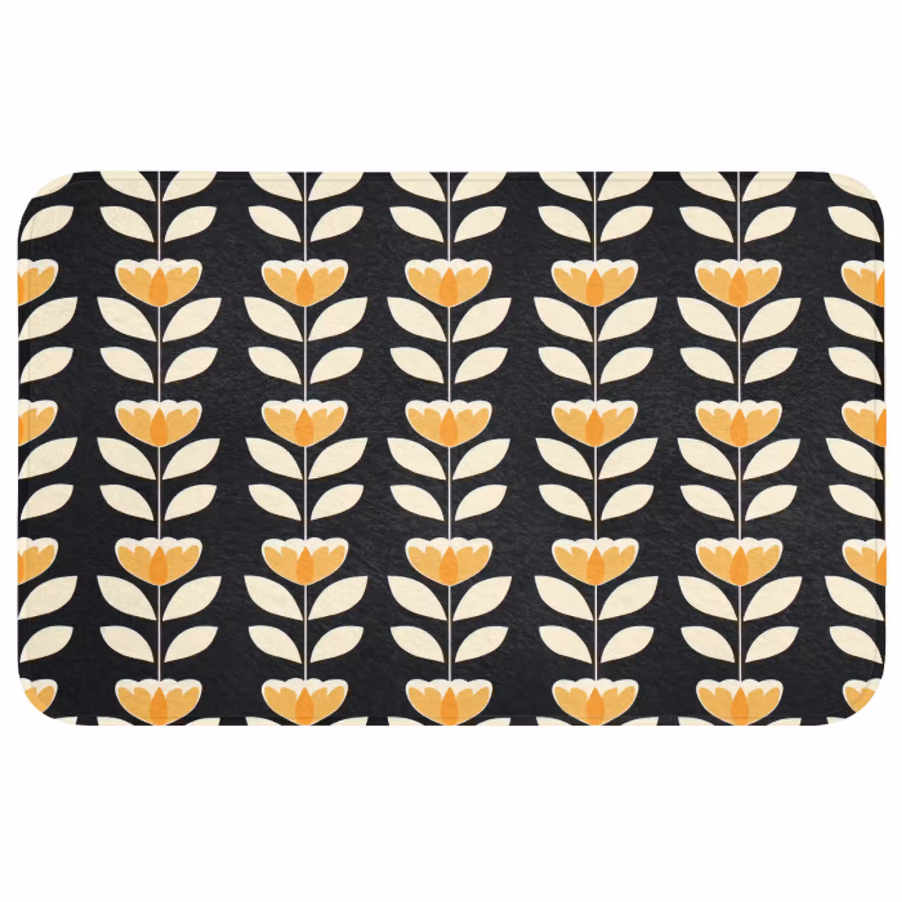 Retro - Bloem - Zwart - Okergeel Badmat middel 997 -3d