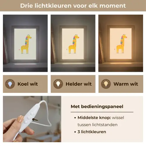 Giraffe - Regenboogmanen - Beige Light Box met kabel klein -USP_lichtkleurNL