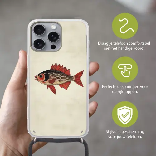 Schubben - Rood - Vis - Vinnen Hoesje iPhone 16 Pro Max met koord klein -sfeer2_NL