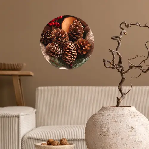 Dennenappels - Boom - Winter - Natuur - Bruin Wandcirkel behangsticker klein -sfeer1