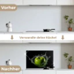 Appel - Groen - Fruit - Water - Zwart keuken achterwand spatscherm klein -voor_na_DE