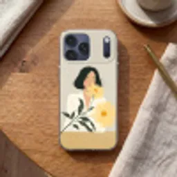 Vrouw - Bloem - Geel - Minimalistisch Telefoonhoesje iPhone 17 Pro Max klein -sfeer1