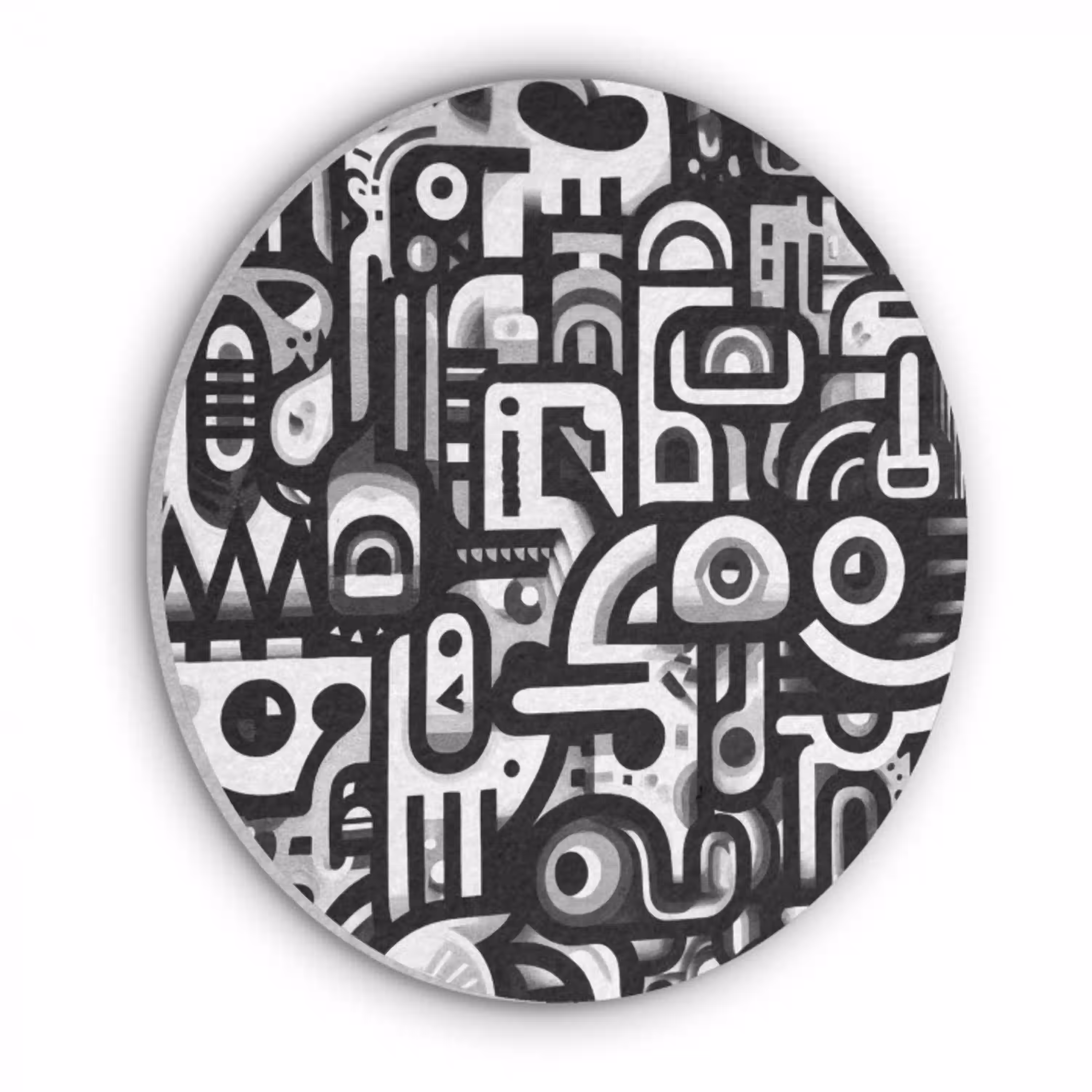 Symbolen - Abstract - Grafisch - Zwart Akoestische PET Vilt - Rond klein -3d
