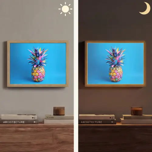 Ananas - Blauw - Tropisch - Vrolijk Light Box met batterij (Wandlamp) middel -sfeer3