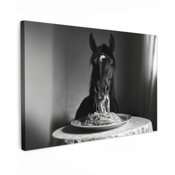 Paard - Bord - Pasta - Tafelkleed - Zwart Wit - Dieren canvas 2cm klein -z3d