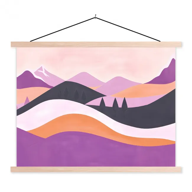 Abstract - Heuvels - Bomen - Groen textielposter latten blank klein -3d