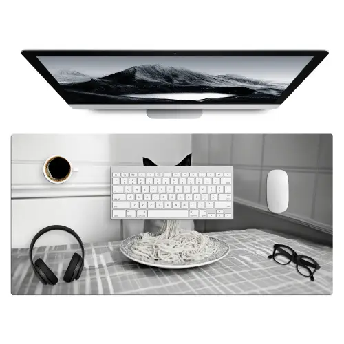 Kat - Siamees - Zwart Wit - Schattig - Dieren Muismat XXL klein -3d