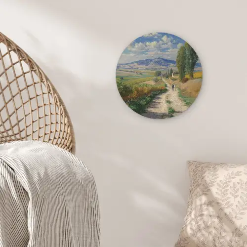 Mensen - Wandelen - Zandpad - Velden Akoestische PET Vilt - Rond klein -sfeer4