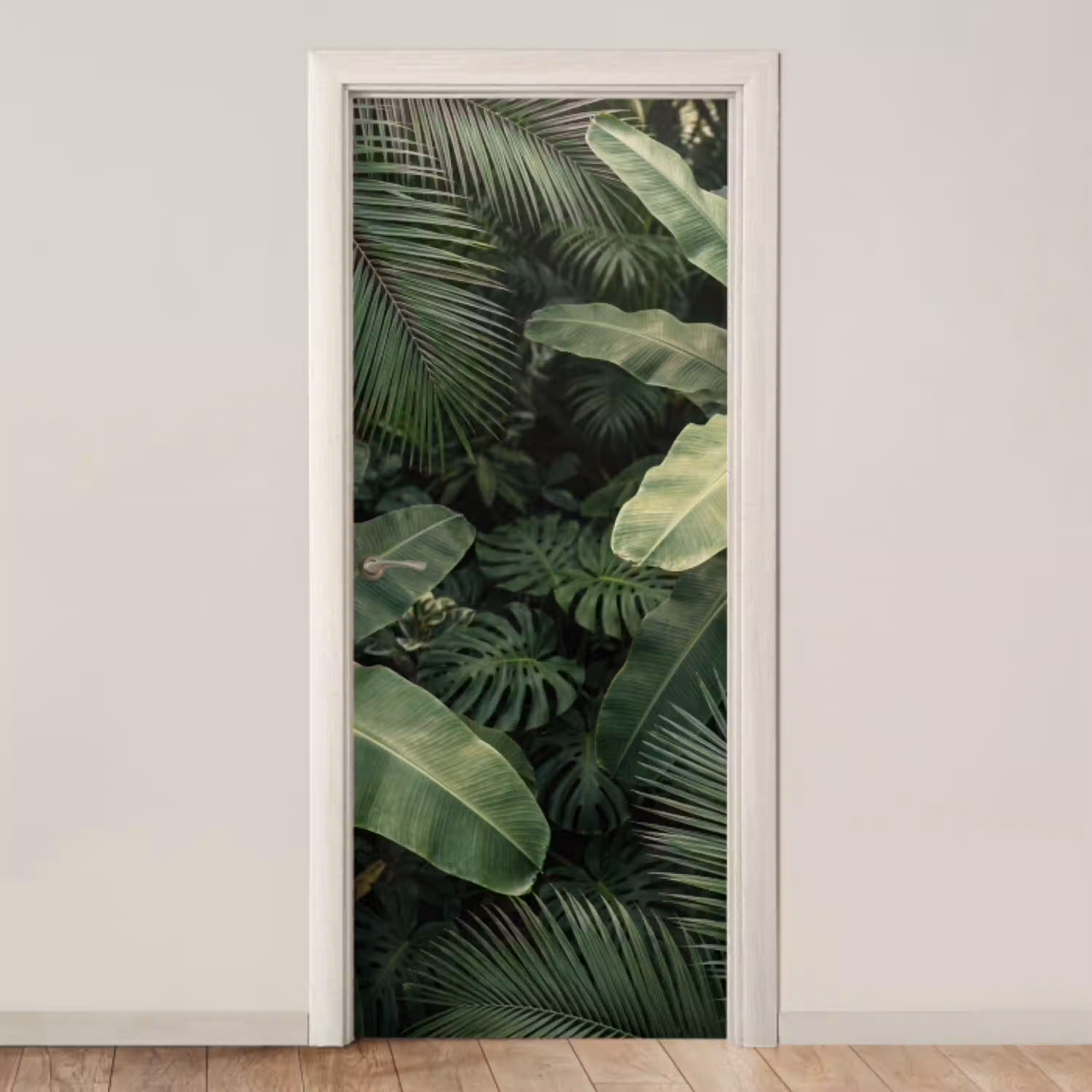 Bladeren - Groen - Tropisch - Natuur deurposter klein -3d_beige