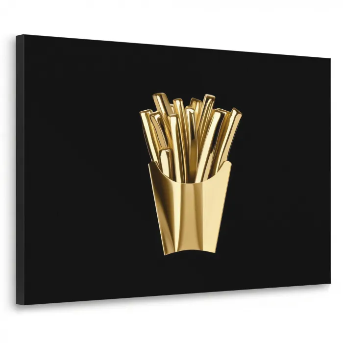 Friet - Goud - Chrome - Eten Textielframe zwart klein -3d