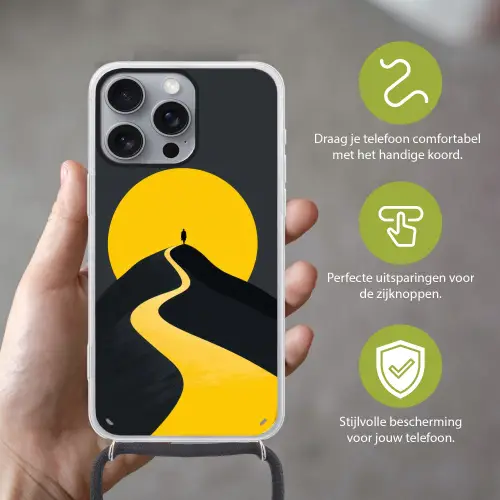 Zon - Heuvel - Pad - Geel Hoesje iPhone 16 Pro Max met koord klein -sfeer2_NL