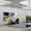 Marmer - Goud - Abstract - Luxe - Zwart en Wit keuken achterwand spatscherm klein -3d_schuin