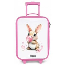 Bruin konijntje met roze bellen Kinderkoffer - Roze klein -zz3dotto