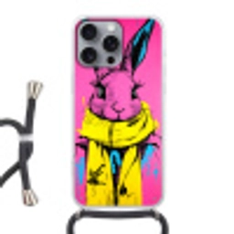 Konijn - Felroze - Sjaal - Abstract Hoesje iPhone 16 Pro Max met koord klein -3d