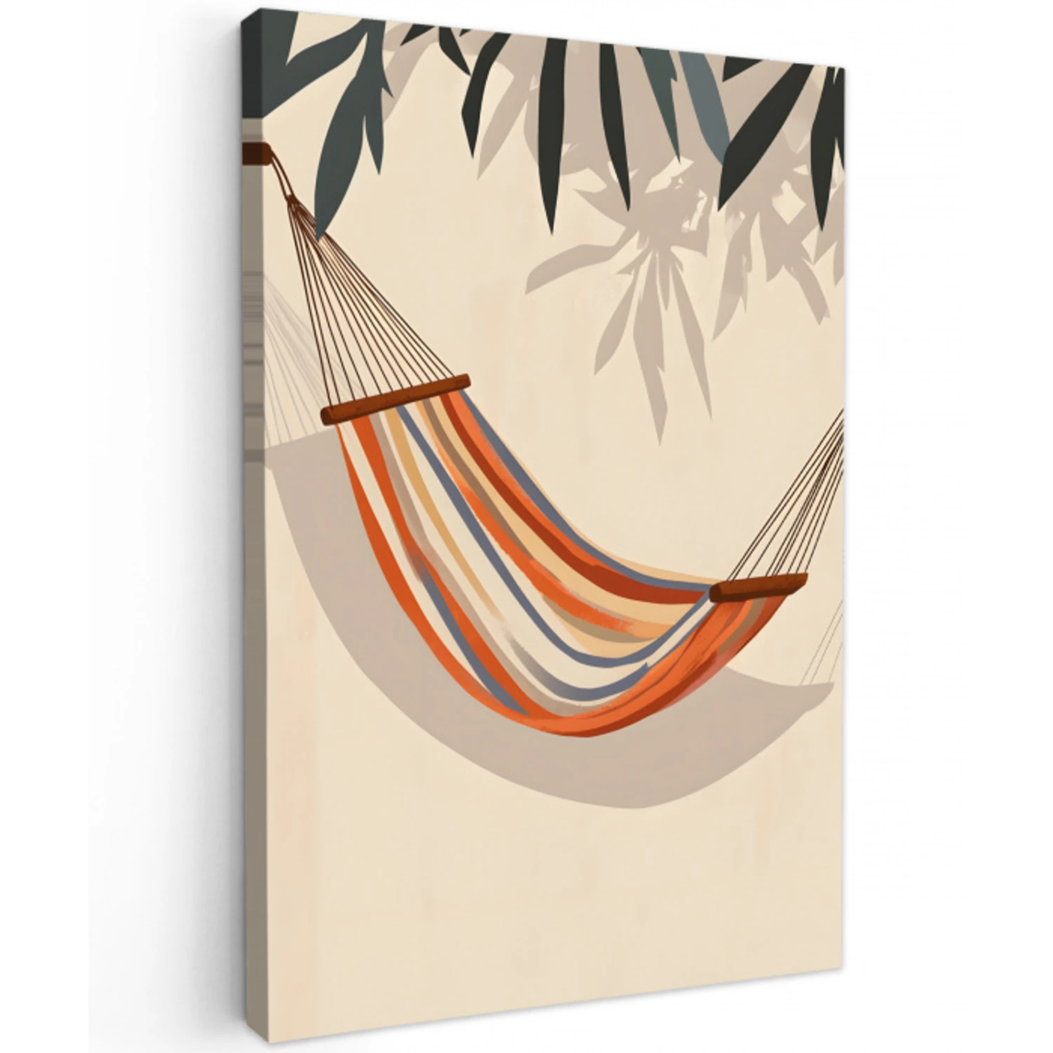 Hangmat - Kleurrijk - Bladeren - Schaduw Tuinposter op houten frame 2 cm dik middel -3d