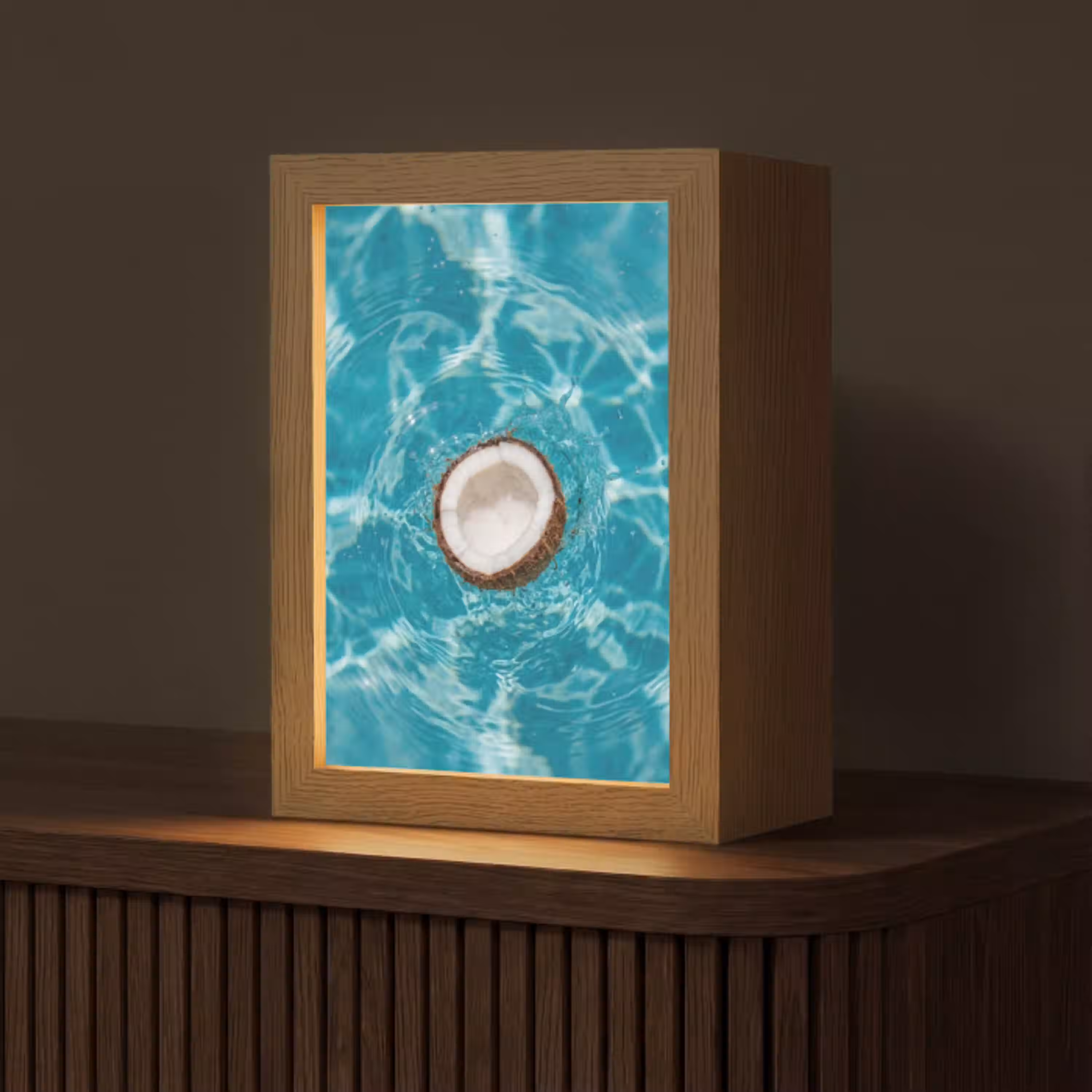 Kokosnoot - Water - Wit Light Box met kabel (Tafellamp) klein -z3d_website