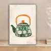 Theepot - Groen - Bloemen - Oranje canvas 2cm klein -sfeer1