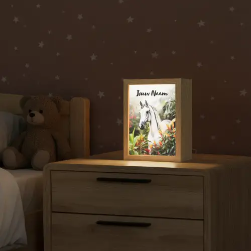 Paard - Wit - Bos - Bloemen - Planten Light Box met kabel (Kinderlampje) klein -sfeer1_kind