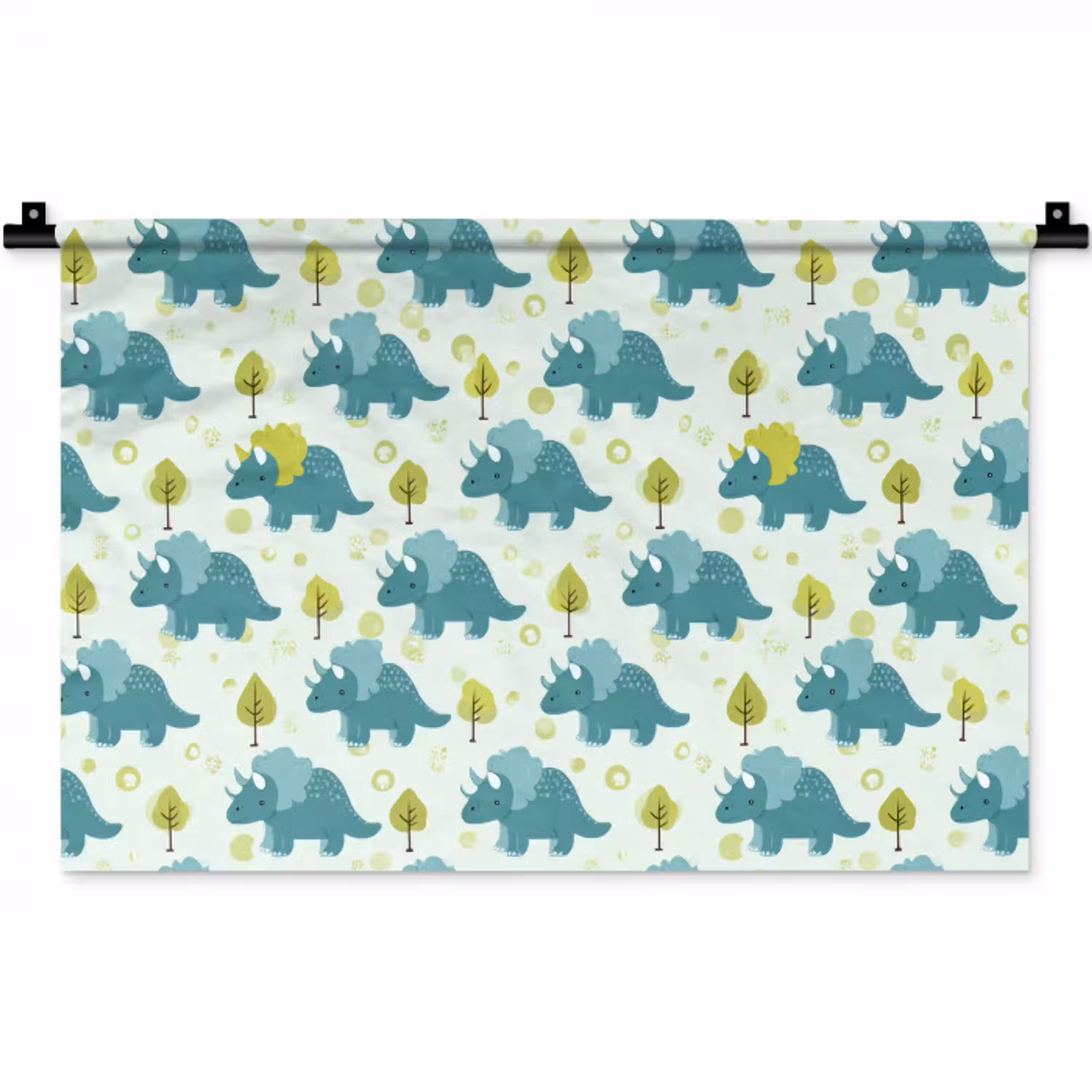 Triceratop - Blauw - Stippen - Boompjes Wandkleed katoen klein -zz3d