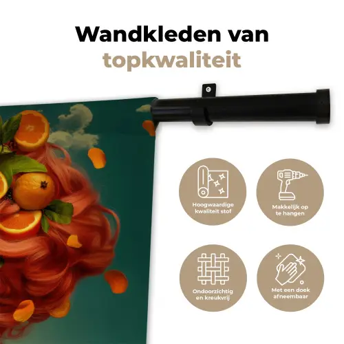Vrouw - Sinaasappel - Bessen - Oranje Wandkleed katoen klein -sfeer2