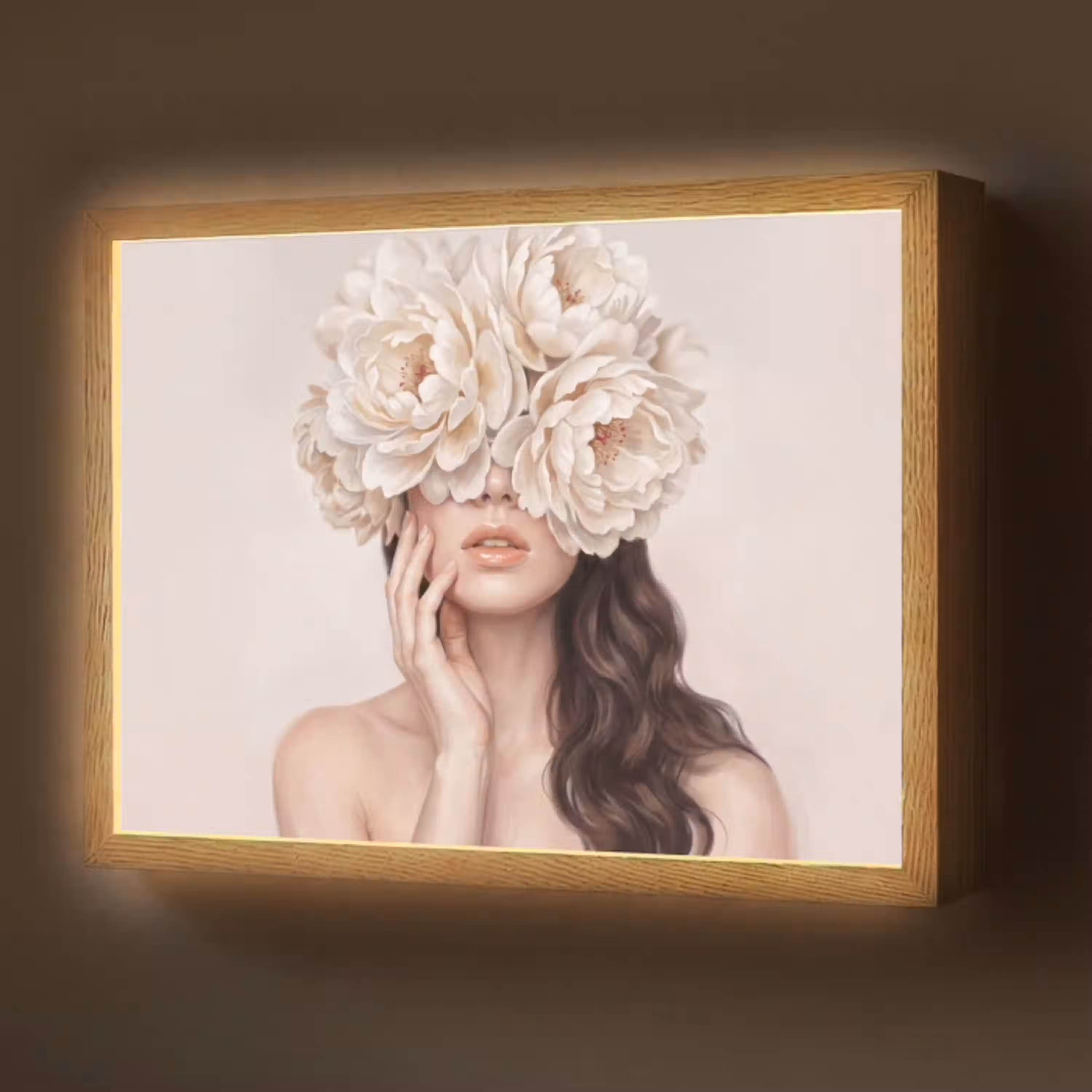 Gezicht - Pioenrozen - Crème Light Box met batterij (Wandlamp) middel -z3d_website