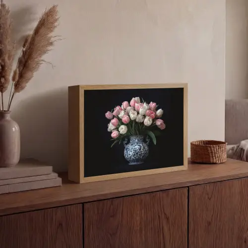 Bloemen - Roze - Tulpen - Vaas Light Box met batterij (Wandlamp) middel -sfeer2