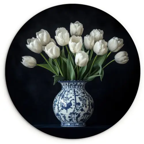Wit - Bloemen - Tulpen - Vaas Wandcirkel plexiglas klein -3d