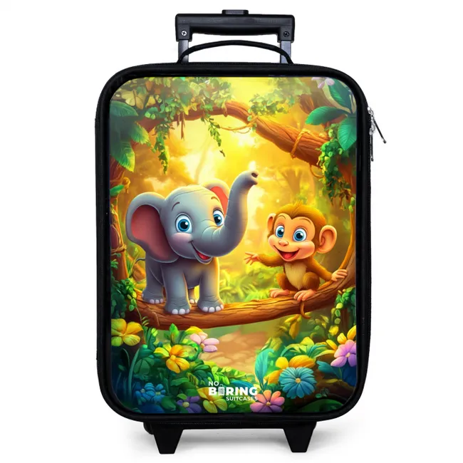 Olifant en aapje in kleurrijke jungle Kinderkoffer - Zwart klein -zzz_website3d