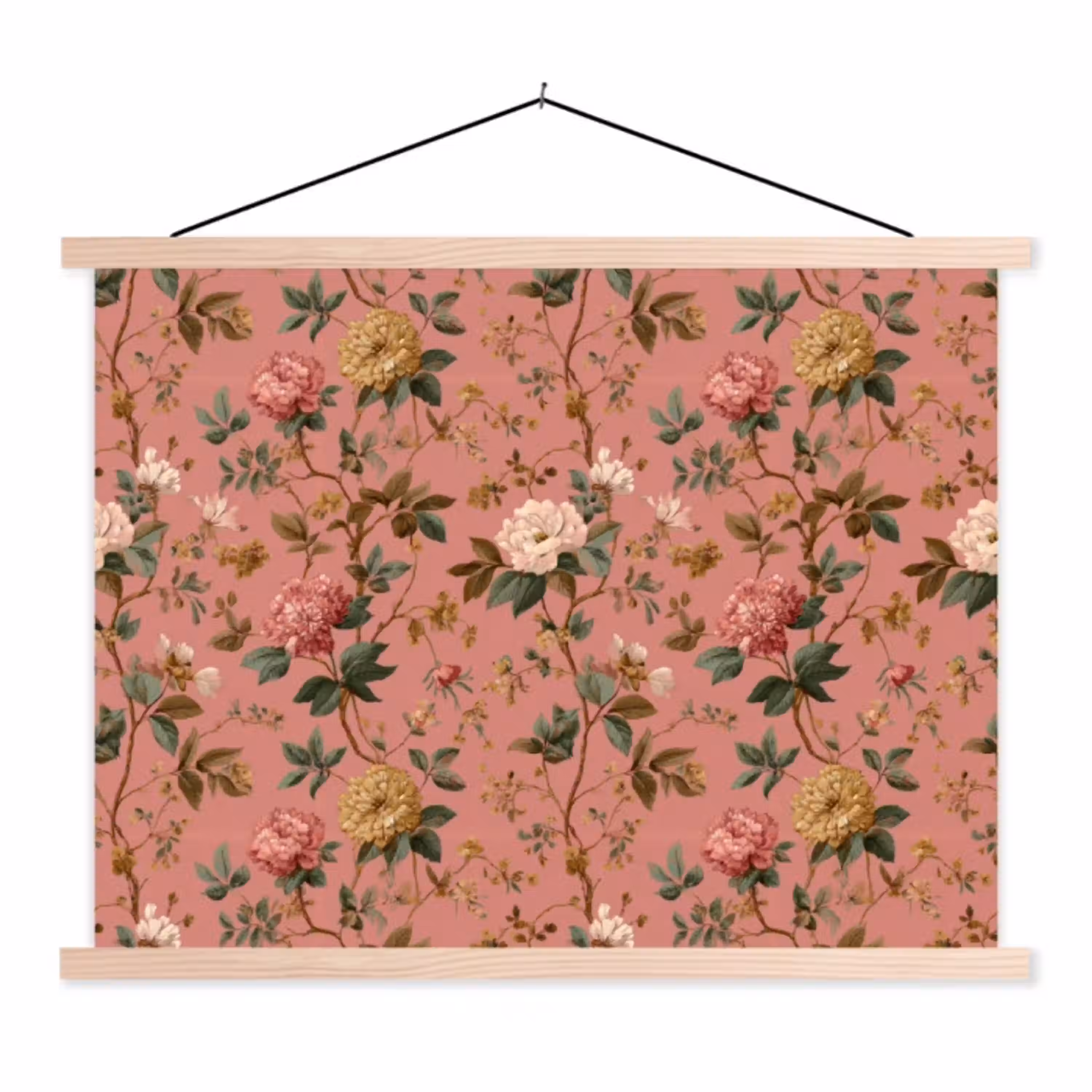 Klassiek - Botanisch - Roze textielposter latten blank klein 122 -3d