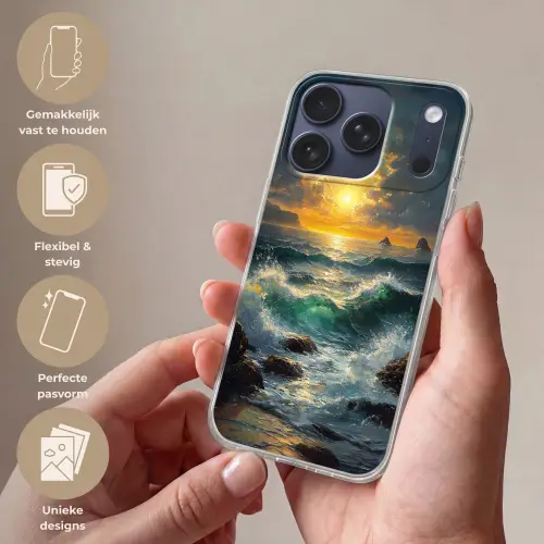 Zee - Zon - Golven - Rotsen Telefoonhoesje iPhone 17 Pro klein -sfeer3_NL