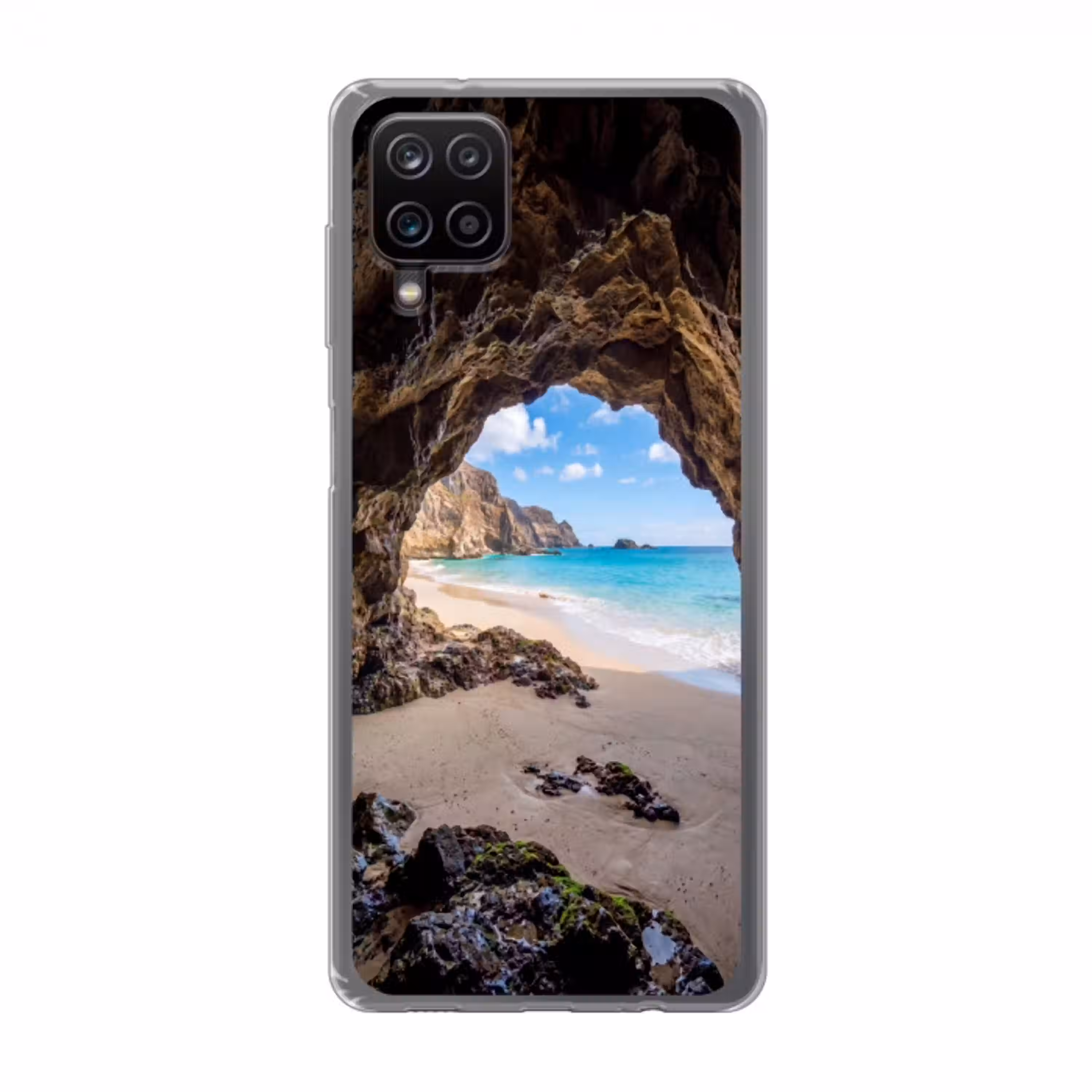 Grot - Strand - Zee - Blauw Telefoonhoesje Samsung Galaxy A12 klein -3d