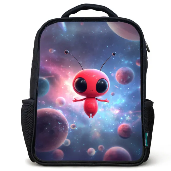Rood buitenaards wezentje zwevend in kleurrijke kosmos Rugzak - Zwart middel -3d