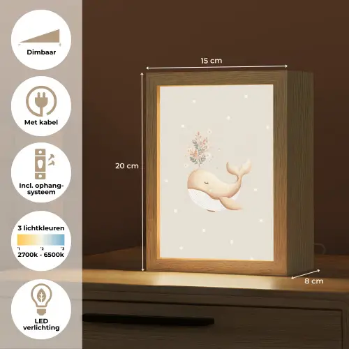 Walvis - Minimalistisch - Bloemen - Stippen Light Box met kabel klein -USP_NL